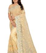 Yellow embroidered net saree with blouse