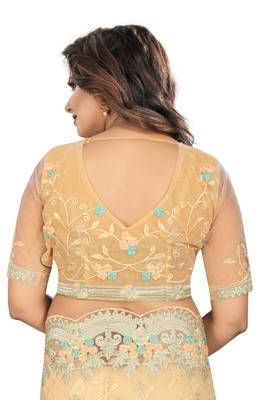 Yellow embroidered net saree with blouse 4
