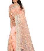 Pink embroidered net saree with blouse