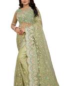 Green embroidered net saree with blouse