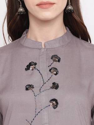 Grey & Black Hand Work Rayon Stitched Straight Women's Kurta With Palazzo Set 5