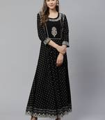 Black embroidered rayon long-kurtis