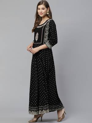 Black embroidered rayon long-kurtis 2