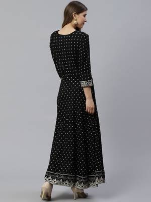 Black embroidered rayon long-kurtis 4