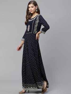 Blue embroidered rayon long-kurtis 2