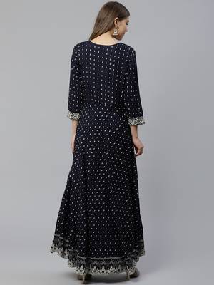 Blue embroidered rayon long-kurtis 4