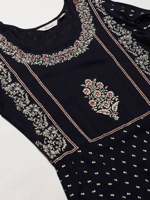Blue embroidered rayon long-kurtis 5