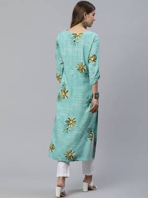 Turquoise printed rayon ethnic-kurtis 4