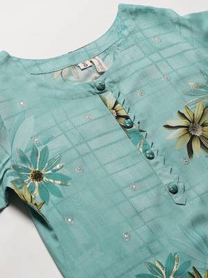 Turquoise printed rayon ethnic-kurtis 5