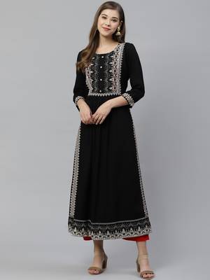 Black embroidered rayon ethnic-kurtis 1