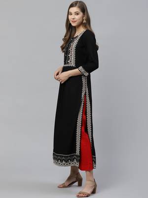 Black embroidered rayon ethnic-kurtis 2
