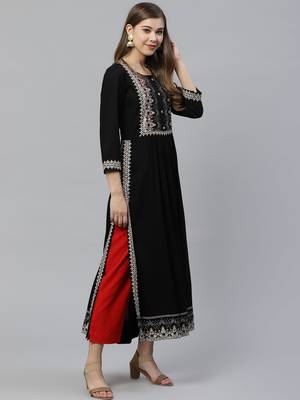 Black embroidered rayon ethnic-kurtis 3