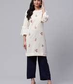 Off-white embroidered cotton short-kurtis
