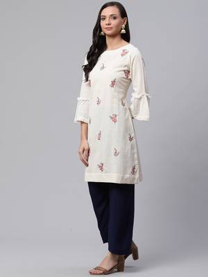 Off-white embroidered cotton short-kurtis 2