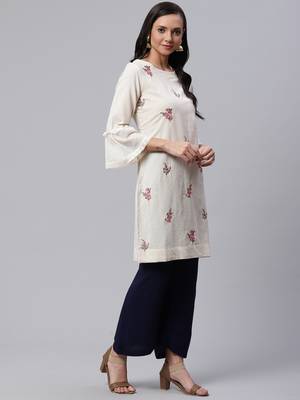 Off-white embroidered cotton short-kurtis 3