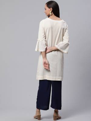 Off-white embroidered cotton short-kurtis 4