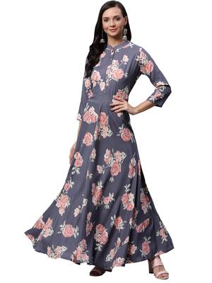 Grey printed rayon long-kurtis 1