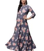 Grey printed rayon long-kurtis