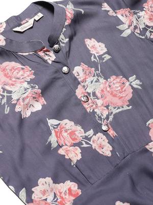 Grey printed rayon long-kurtis 2