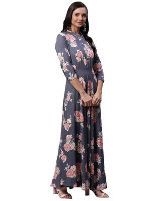 Grey printed rayon long-kurtis 4