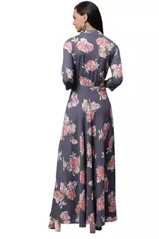 Grey printed rayon long-kurtis
