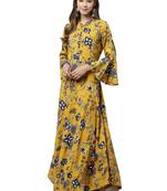 Mustard printed rayon long-kurtis