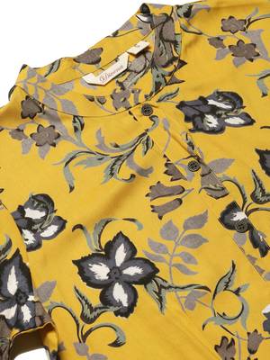 Mustard printed rayon long-kurtis 2