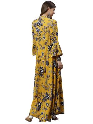 Mustard printed rayon long-kurtis 5