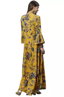 Mustard printed rayon long-kurtis