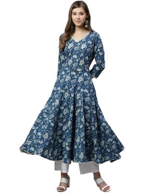 Indigo printed cotton long-kurtis 1