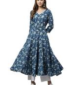 Indigo printed cotton long-kurtis