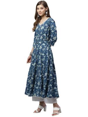 Indigo printed cotton long-kurtis 2