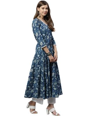 Indigo printed cotton long-kurtis 3