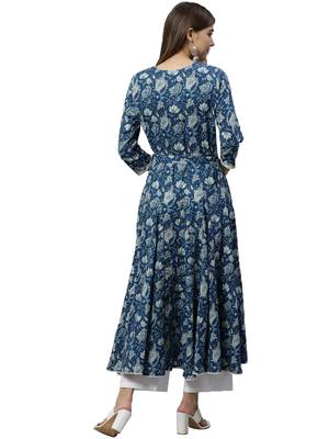 Indigo printed cotton long-kurtis 4