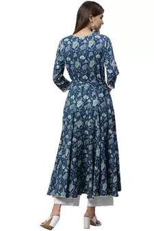 Indigo printed cotton long-kurtis