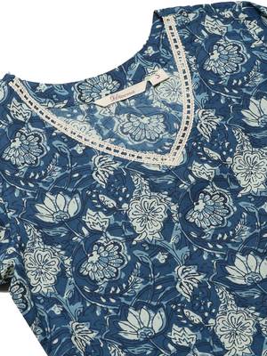 Indigo printed cotton long-kurtis 5