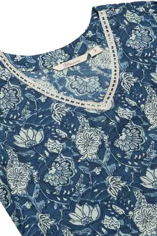 Indigo printed cotton long-kurtis