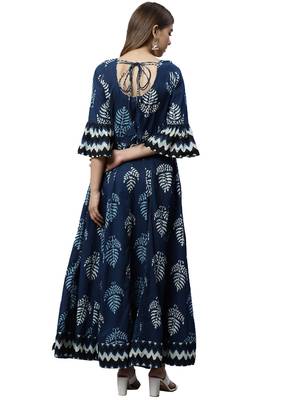 Blue printed cotton long-kurtis 3
