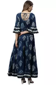 Blue printed cotton long-kurtis
