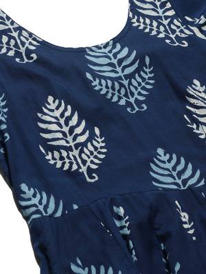 Blue printed cotton long-kurtis 5