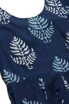 Blue printed cotton long-kurtis