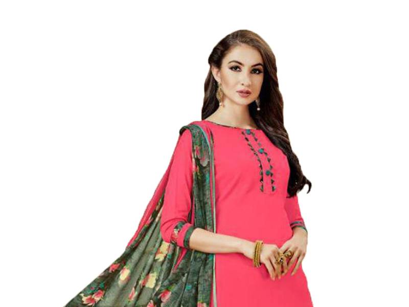Pink Printed Crepe Salwar With Dupatta