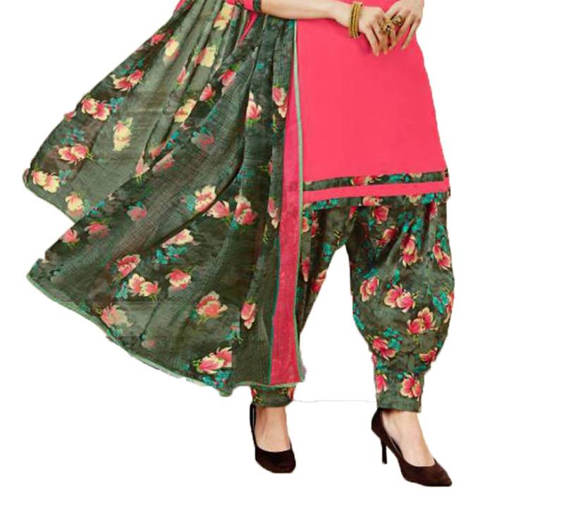 Pink Printed Crepe Salwar With Dupatta