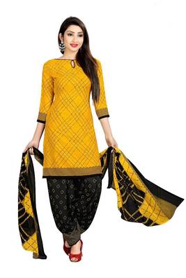 Yellow Printed Crepe Salwar With Dupatta 1