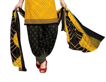 Yellow Printed Crepe Salwar With Dupatta 3