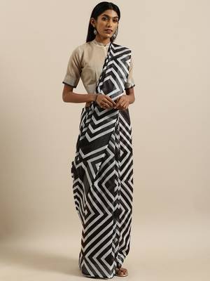Black woven Linen saree with blouse 1