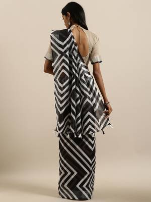 Black woven Linen saree with blouse 2
