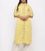 Women's  Yellow Cotton Flex Ikat Printed Straight Kurta
