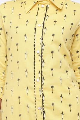 Women's  Yellow Cotton Flex Ikat Printed Straight Kurta 5