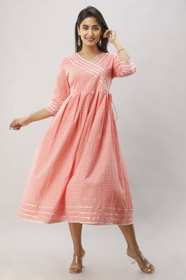 Women's  Coral Cotton Geomatric Printed Anarkali Kurta 1
